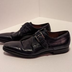 Magnanni Mens Black Leather Adjustable Single Monk Strap Dress Shoes Men' sz 10